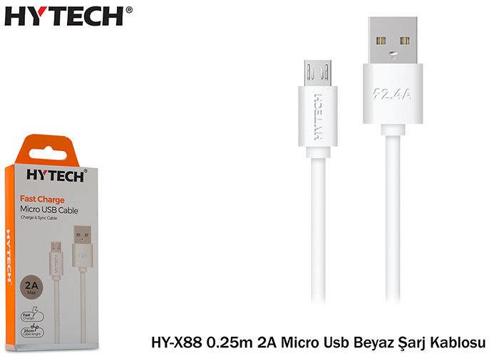 Hytech Hy-x88 0.25m 2a Micro Usb Beyaz Şarj Kablos