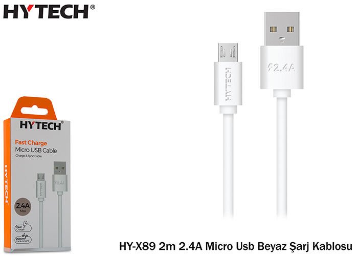Hytech Hy-x89 2m 2.4a Micro Usb Beyaz Şarj Kablosu