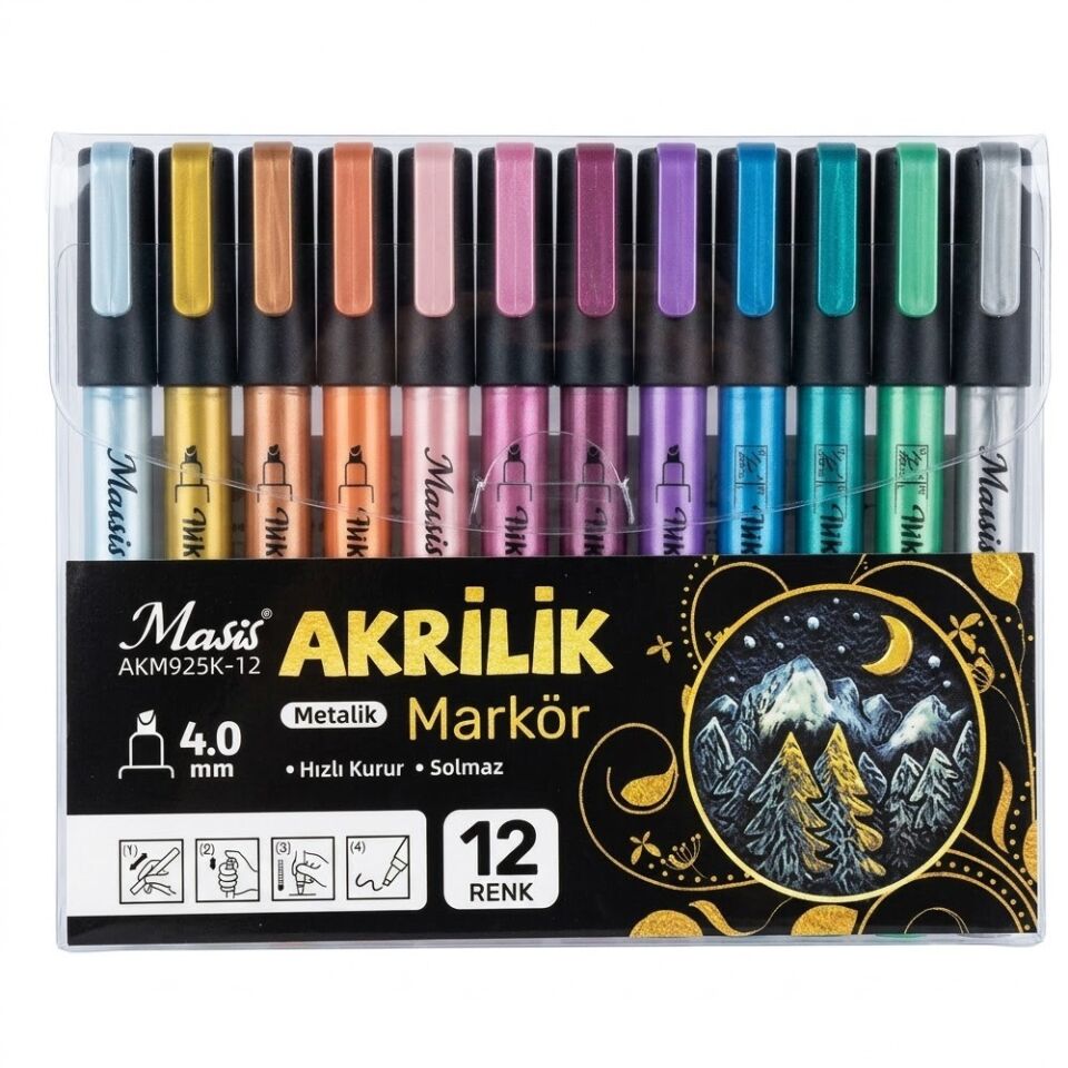 Masis Akrilik Markörü 12'li Set Metalik Akm925k-12