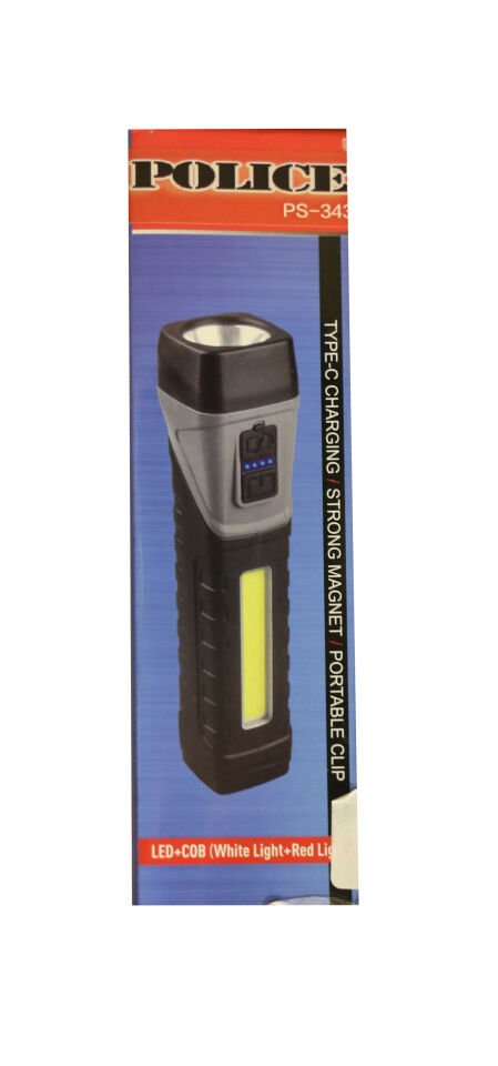 Polıce Ps-343 Magnetli, 90 Derece Oynar Başlık, Kırmızı İkaz Işıklı Şarjlı El Feneri