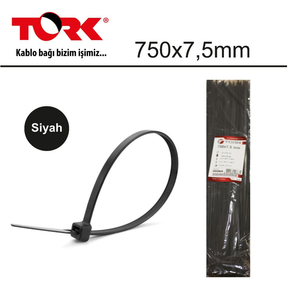 Tork Trk-750-7,5mm Siyah 100lü Kablo Bağı