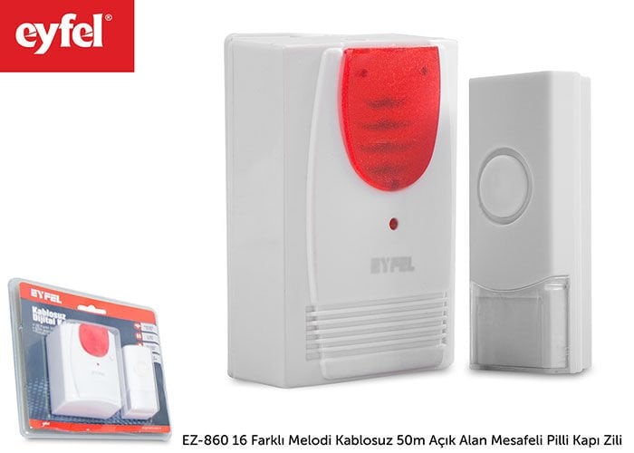 Eyfel Ez-860 16 Farklı Melodi Kablosuz 50m Açık Alan Mesafeli Pilli Kapı Zili