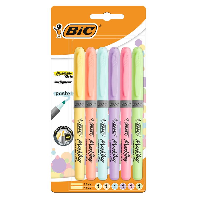 Bic Fosforlu Kalem 6'li Brite Liner Grip Pastel 992561