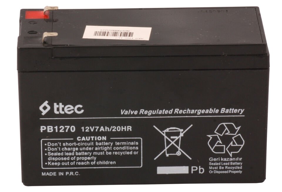 Ttec 12v 7ah-20hr Base Bakımsız Kuru Akü Alarm-siren Için Ups Uygun Değil 1,75 Kg