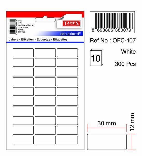 Tanex Ofis Etiketi Poşetli 12x30 Mm 300'lü Beyaz Ofc-107