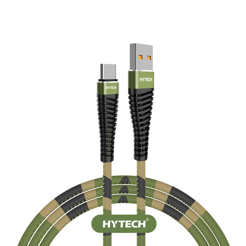 Hytech Hy-x475 1.2m 3a Type-c Kamuflaj Desenli Kılıflı Yeşil Data + Sarj Kablosu