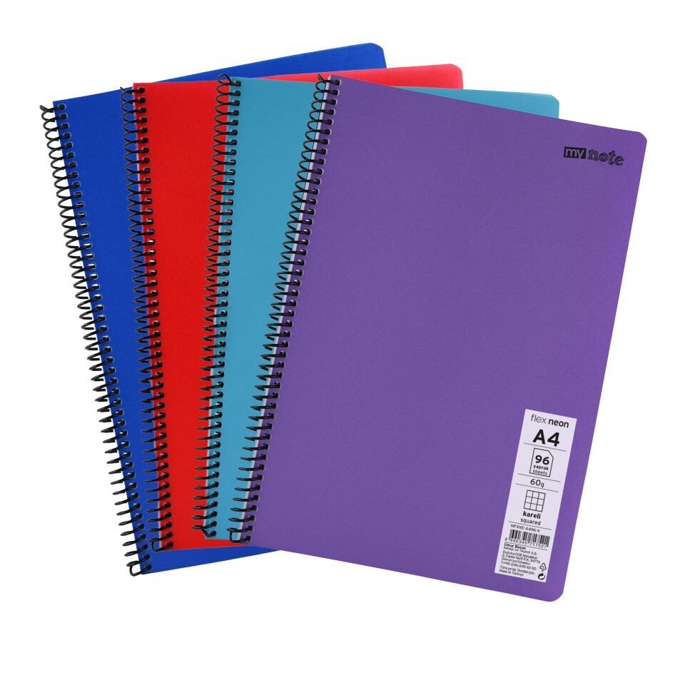 My Note Defter A4 96 Yp. Kareli Pp Kapak Spiralli Mfxne-a496-k