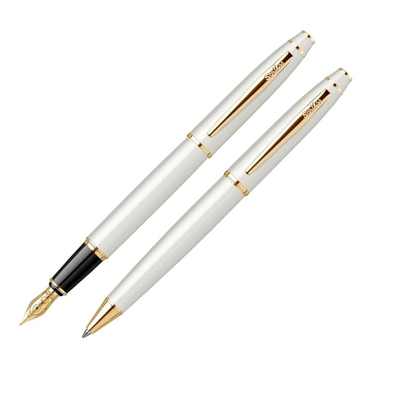 Scrikss Dolma Kalem - Tükenmez Kalem 35 İkili Set Beyaz Altın T000sahh35053a