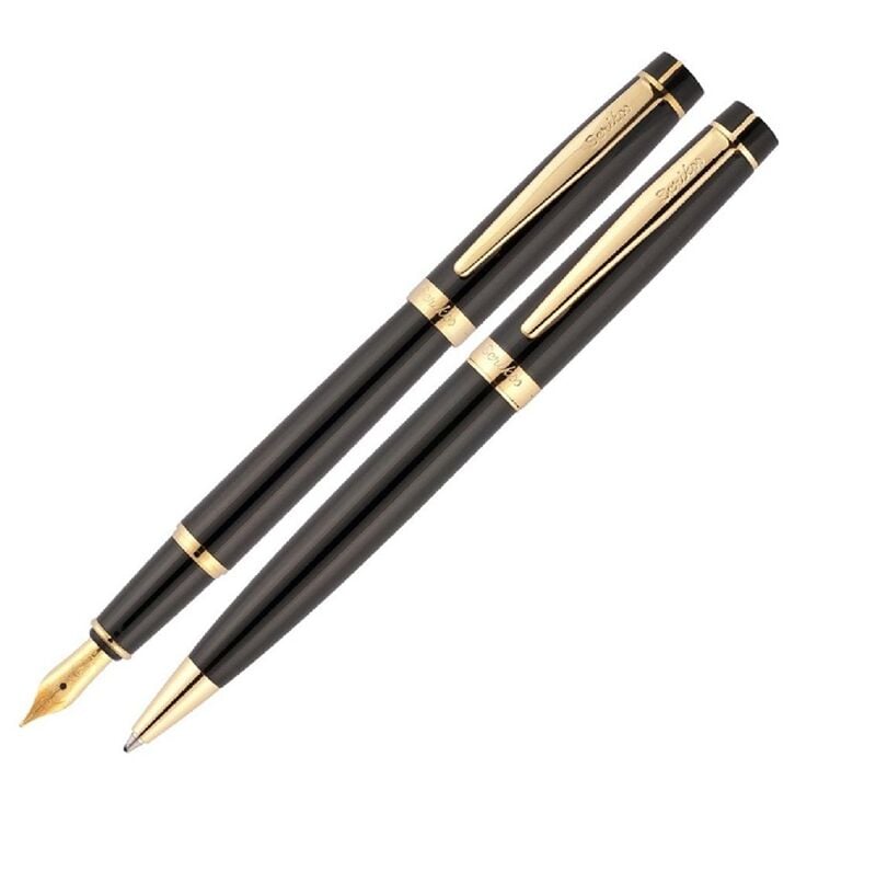 Scrikss Dolma Kalem - Tükenmez Kalem 38 İkili Set Siyah Altın T000sahh3844a