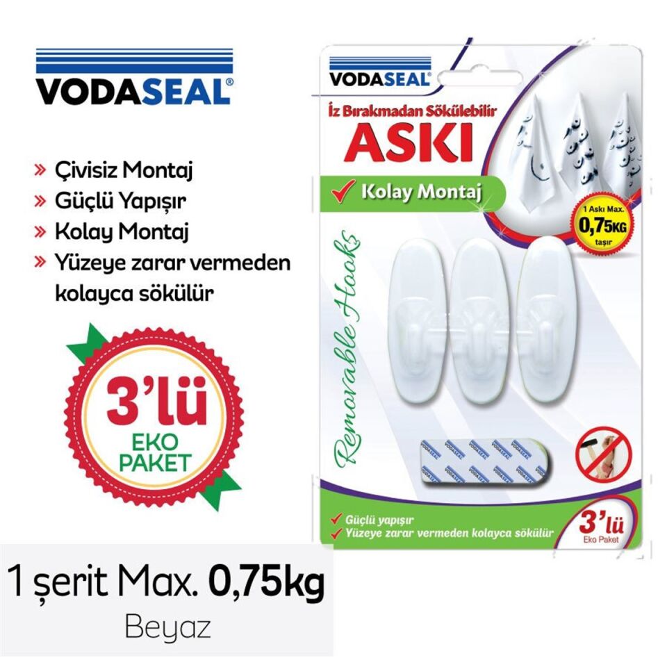 Vodaseal Hs-09 Sökülebilir 3lü Oval Askı Beyaz