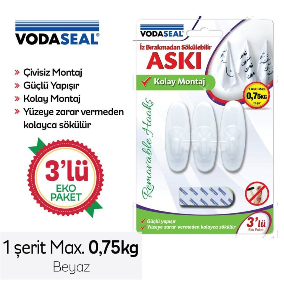 Vodaseal Hs-09 Sökülebilir 3lü Oval Askı Beyaz