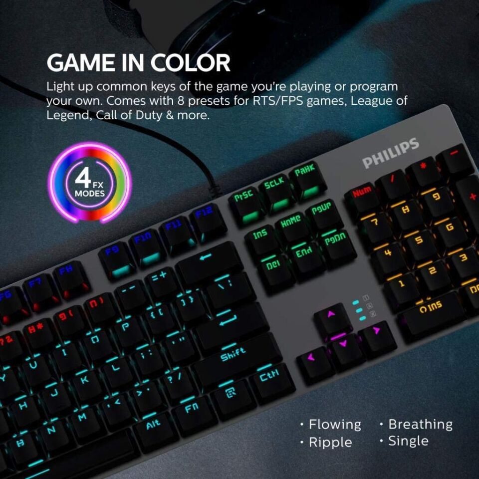Philips Spk8404 Mekanik Gaming Oyuncu Klavyesi Rgb Led Işik (kablo Uzunluğu 1,60cm) Caps Lock Tuşu