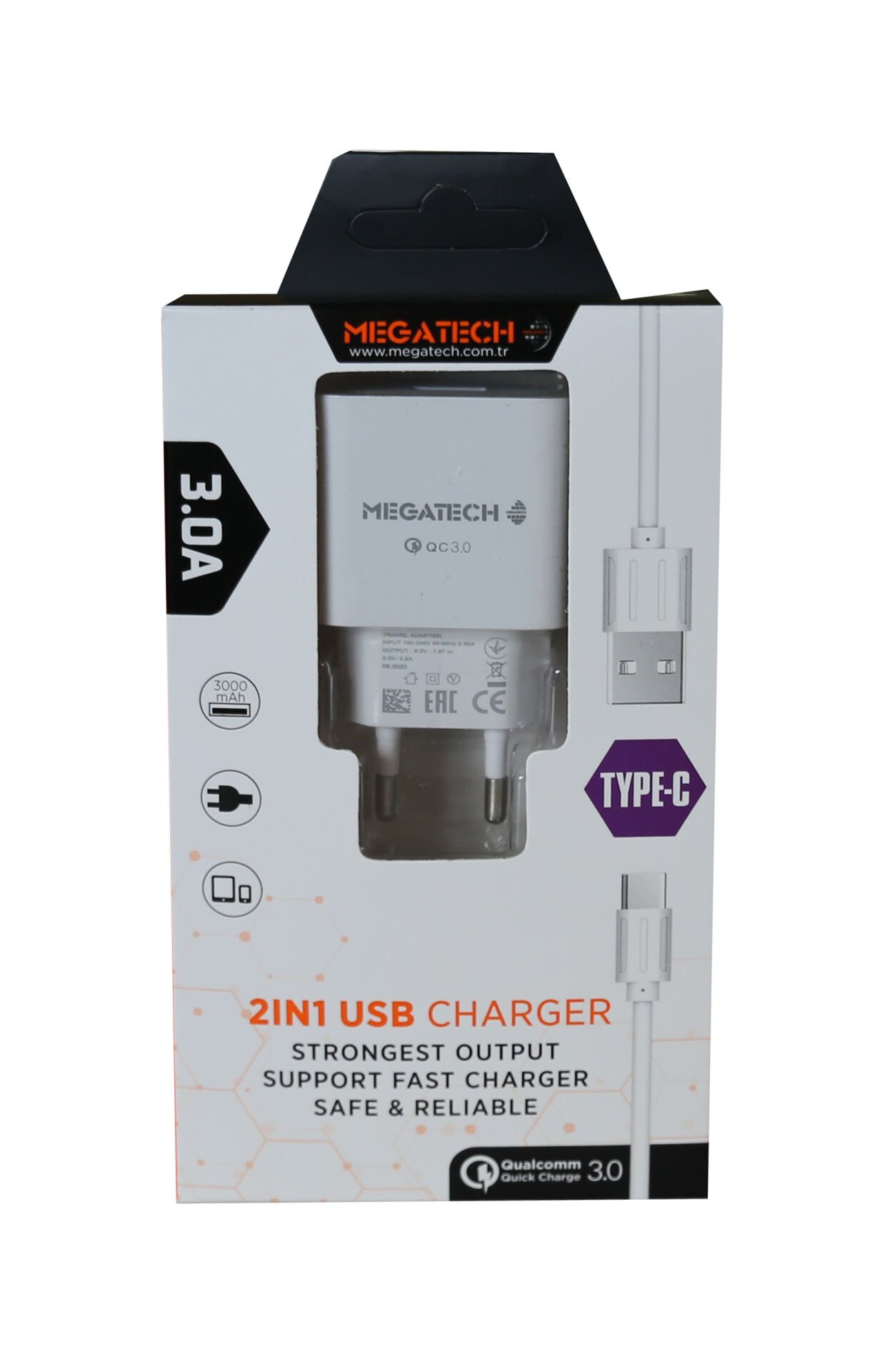Megatech Cc01 (cc22-t3) 5v-3.0a Ev Şarj+type-c Kablo Hızlı Şarj