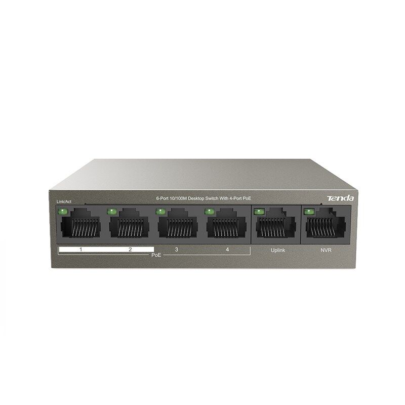 Tenda Tef1106p 6 Port 4 Port Poe+ 10-100 + 2 Port Uplink Switch Çelik Kasa Rack Mount