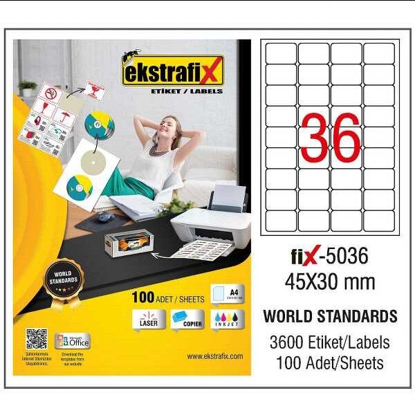 Ekstrafix Laser Etiket 45x30 Cm Laser Copy Inkjet Fix-5036