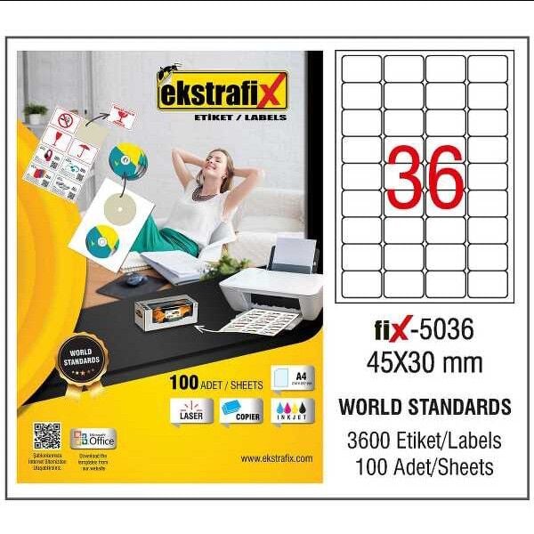 Ekstrafix Laser Etiket 45x30 Cm Laser Copy Inkjet Fix-5036