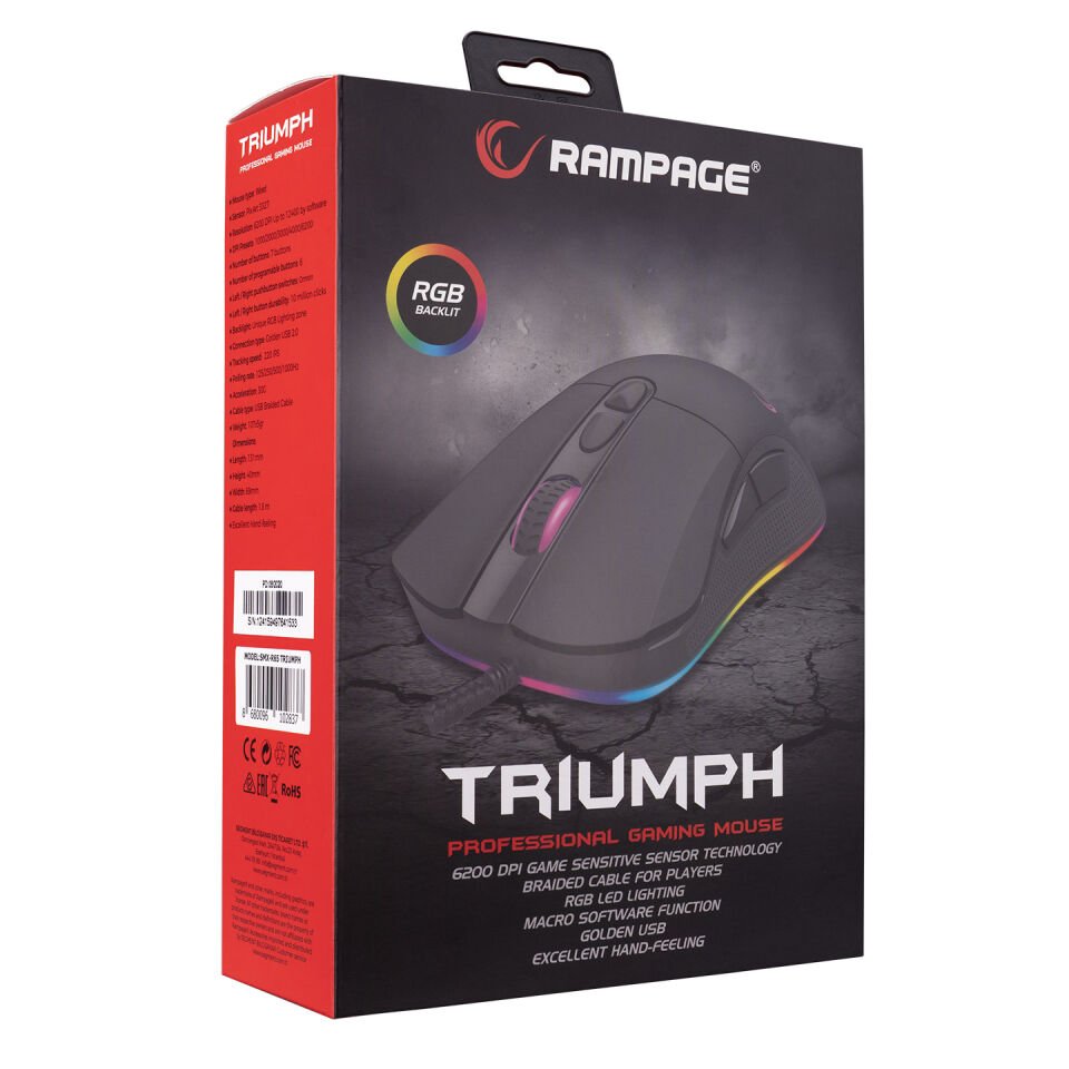 Rampage Smx-r65 Triumph Usb Siyah Rgb Işıklı 12400dpi Gaming Oyuncu Mouse