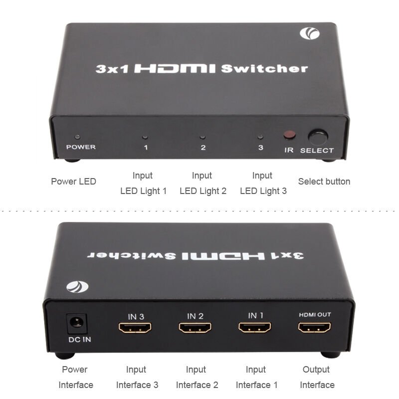 Vcom Dd433 3-1 Port 1.4v 3d Metal Hdmi Switch