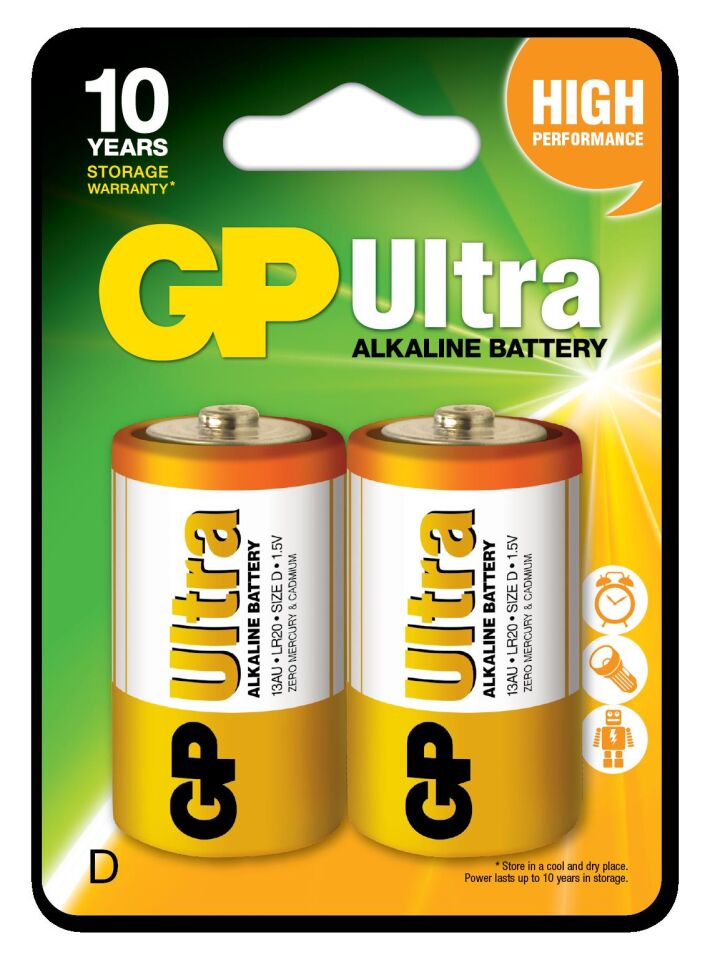 Gp Lr20 Büyük Boy Ultra Alkalin Pil 2'li Paket Gp13au-u2 D Boy