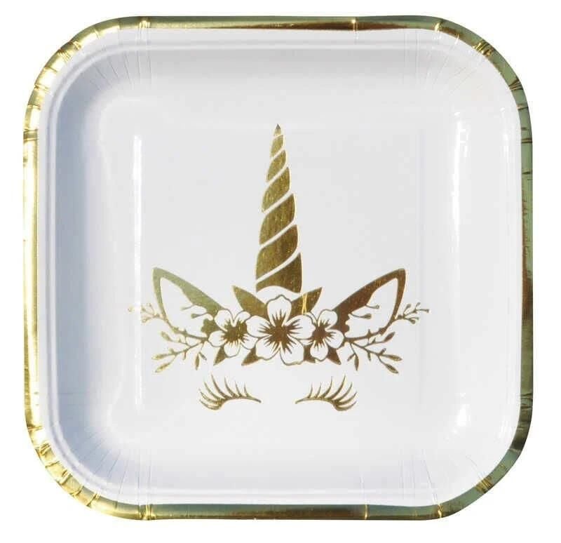 Balonevi.unıcorn Gold Kare Tabak 23 Cm (6ad)