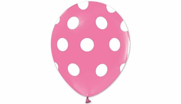 Balonevi Çepeçevre Puantiye Baskılı Pembe Balon 100'lü Paket