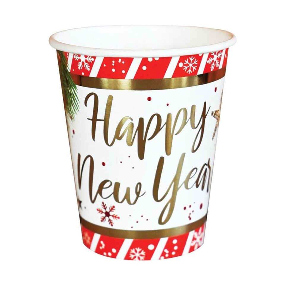 Balonevi.happy New Yearvarak Baskılı Kağıt Bardak 220/240cc (6 Ad)