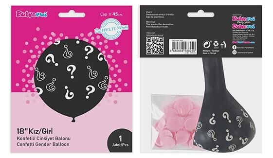 Balonevi 18'' Çepeçevre Baskılı Kız Cinsiyet Konfetili Balon