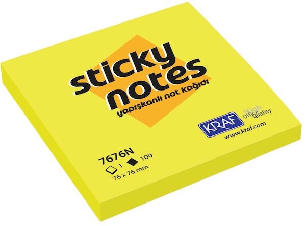 Kraf Yapışkanlı Not Kağıdı 76x76 Mm Neon 7676n