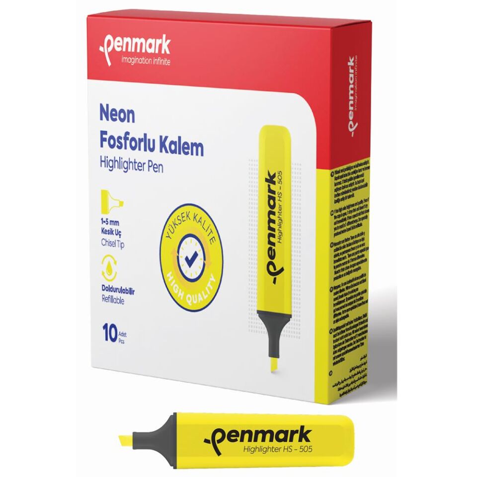 Penmark Neon Fosforlu Kalem Sarı Hs-505-01