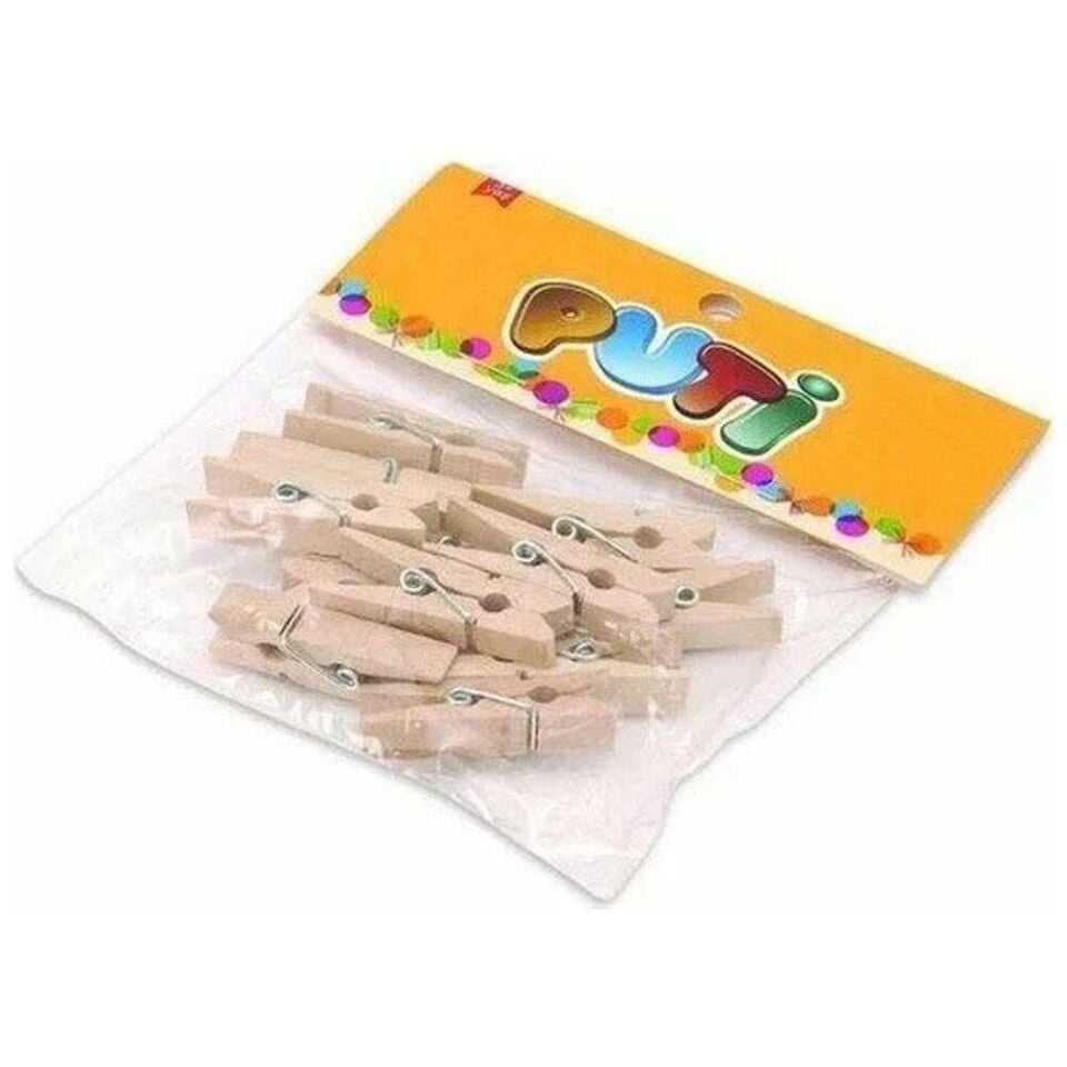 Puti Ahşap Mandal 12'li Büyük Naturel 8795