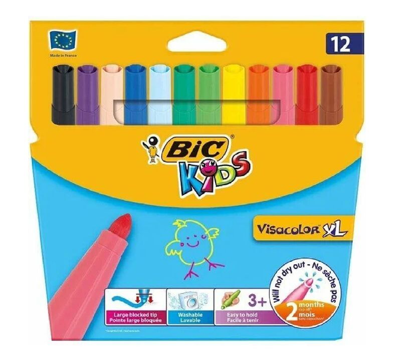 Bic Kids Keçeli Kalem Boya 12'li Visacolor Jumbo 8922233