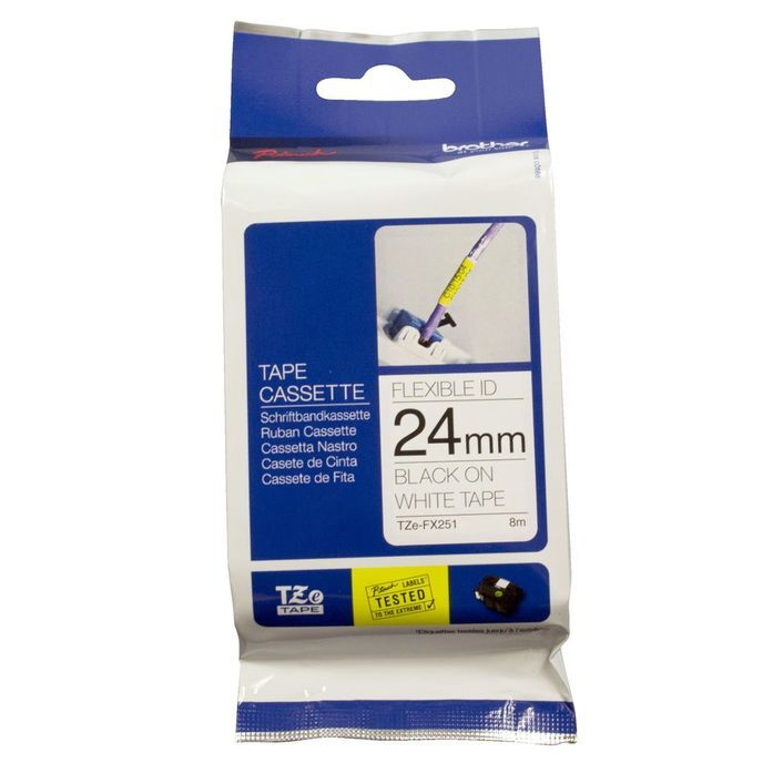 Brother Tze-fx251 24 Mm Beyaz Üzeri Siyah Esnek Laminasyonlu Etiket
