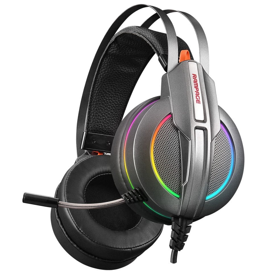 Rampage Rm-k6 Stark Plus Usb 7.1 Double Rgb Efektli Metalik Gri Gaming Oyuncu Mikrofonlu Kulaklık