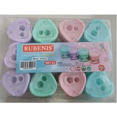 Rubenis Pastel 4 Renkli Üçgen Kapaklı Çift Açacaklı Pvc Ambalajlı Kalemtraş Rkt-21