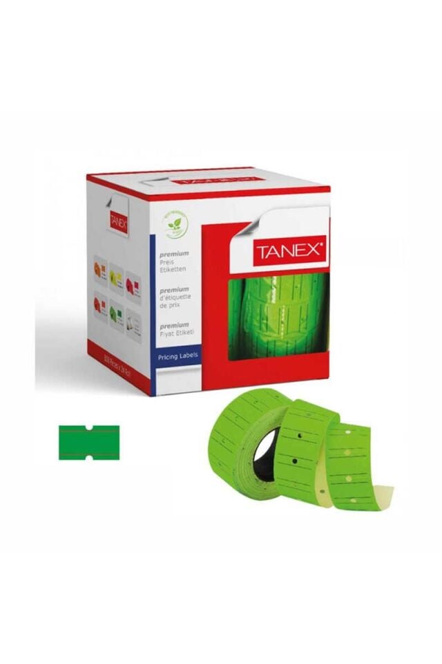 Tanex Makina Etiketi Çizgili 12x21 Mm Floresan Yeşil Tnx1221510800