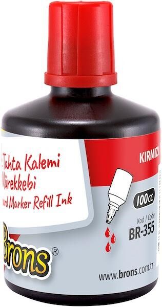 Brons Beyaz Tahta Kalem Mürekkebi 100cc Kırmızı Br-355