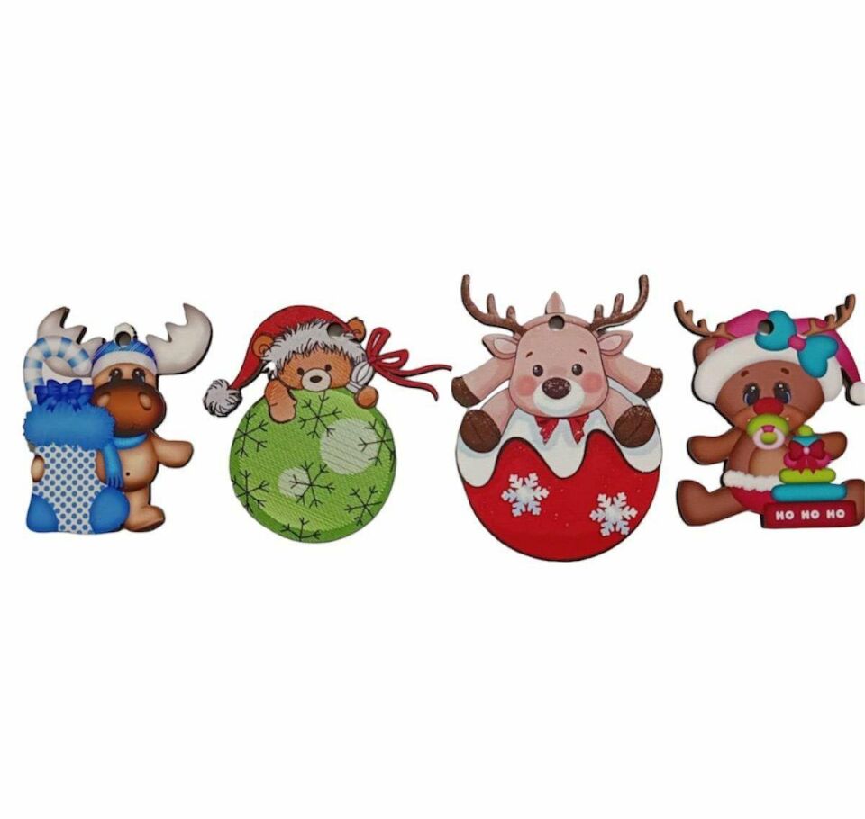 Nedi Ahşap Ağaç Süsü Figürlü 4 Lü Nedi-yl0739