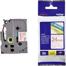Brother Tze-252 24 Mm Beyaz Üzeri Kırmızı Laminasyonlu Etiket