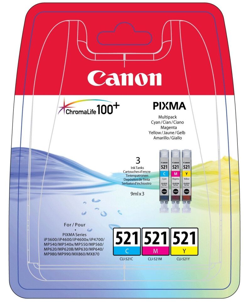 Canon Cli-521 Cyan-magenta-yellow Mavi-kırmızı-sarı 3'lü Multipack Mürekkep Kartuş