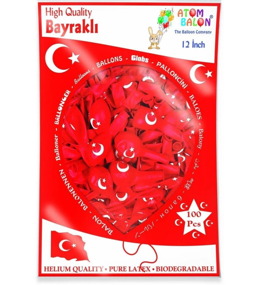 Atom Balon Bayrak Baskılı 100'lü Poşet