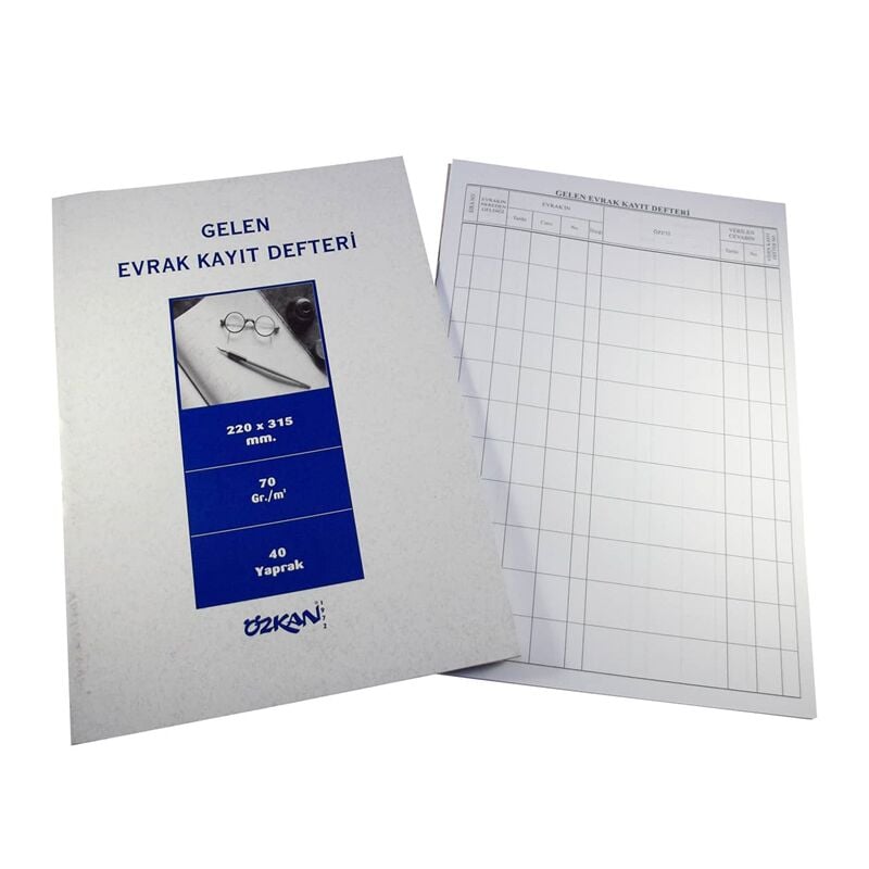 Özkan Gelen Evrak Kayıt Defteri Karton Kapak 40 Yaprak G0527