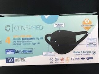 Cenermed Siyah 4 Katlı Yumuşak Elastikli Çift Kat Melt-blown Kutuda 50 Adet