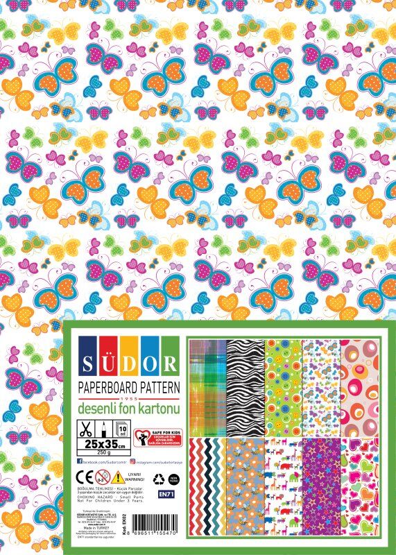 Südor Fon Kartonu 25x35 Cm Desenli 250 Gr 10'lu Paket Ek02