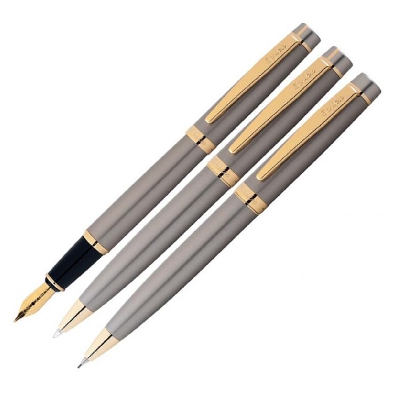 Scrikss Dolma Kalem - Tükenmez Kalem - Versatil 38 Üçlü Set Saten Altın T000saıı3846a