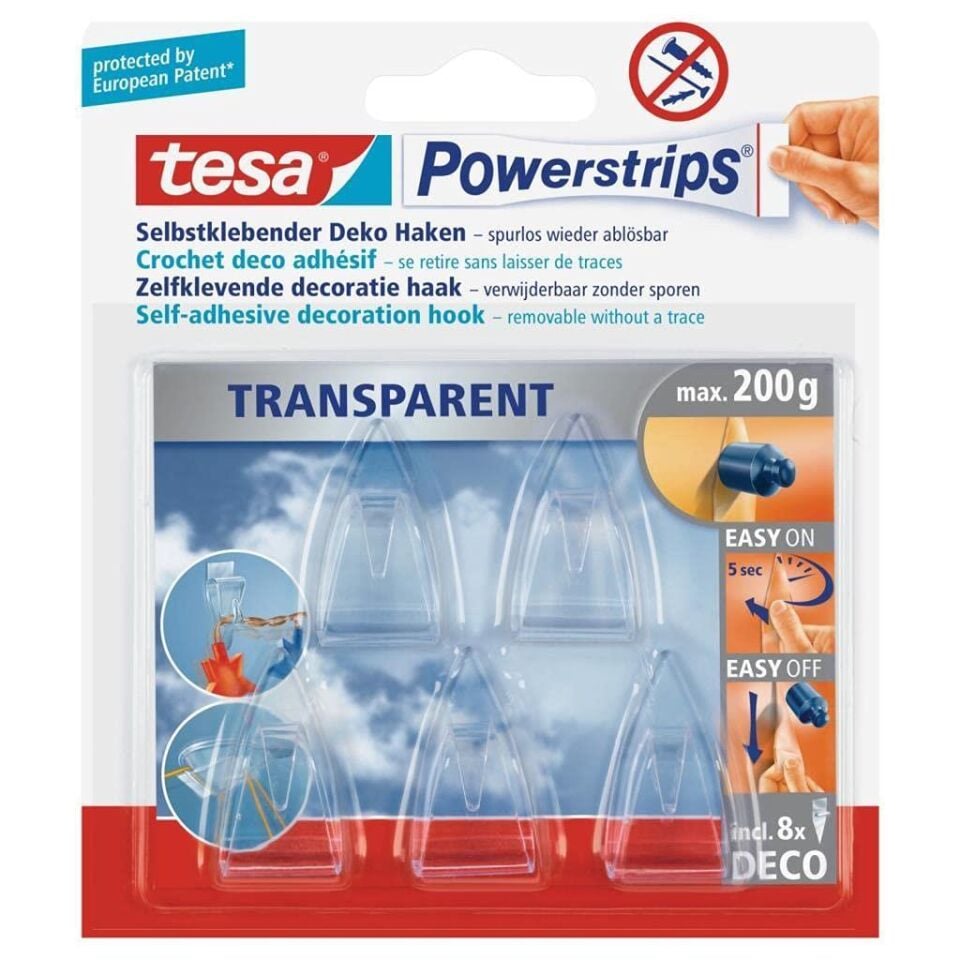 Tesa Powerstrips Askı 5'li İz Bırakmadan Sökülebir Şeffaf 58900