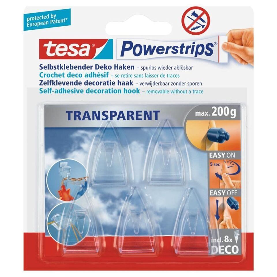 Tesa Powerstrips Askı 5'li İz Bırakmadan Sökülebir Şeffaf 58900