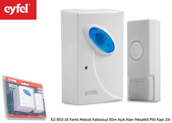 Eyfel Ez-850 16 Farklı Melodi Kablosuz 50m Açık Alan Mesafeli Pilli Kapı Zili