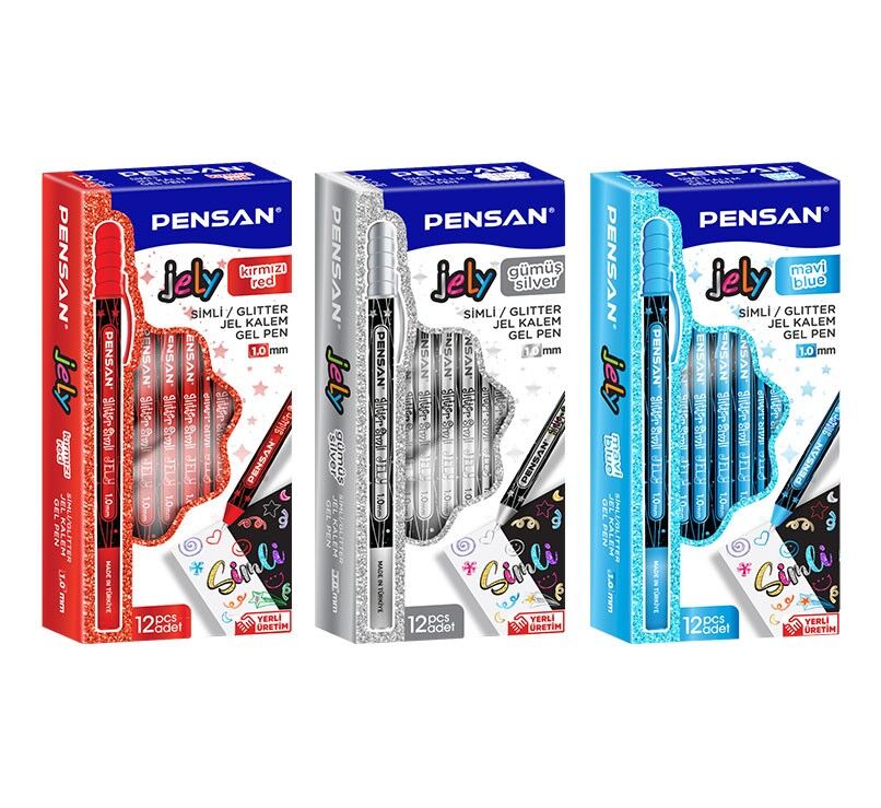 Pensan Tükenmez Kalem Jely Glitter Simli Kırmızı 2800