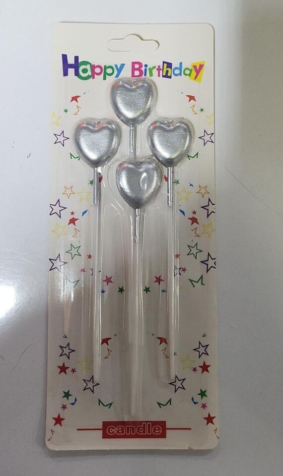 Nedi Mum Çubuklu Kalp Metalik 4'lü Gümüş Nd-574s