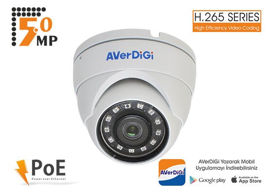 Averdigi Ad-850d 5.0mp 3.6mm Lens 18 Smd Led H.265 Poe Ir Dome Ip Kamera
